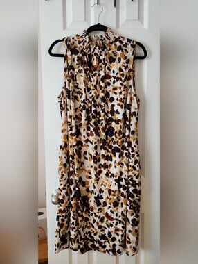 Cato 22/24 Sleeveless Abstract Leopard Print Shift Dress - Cream Multi